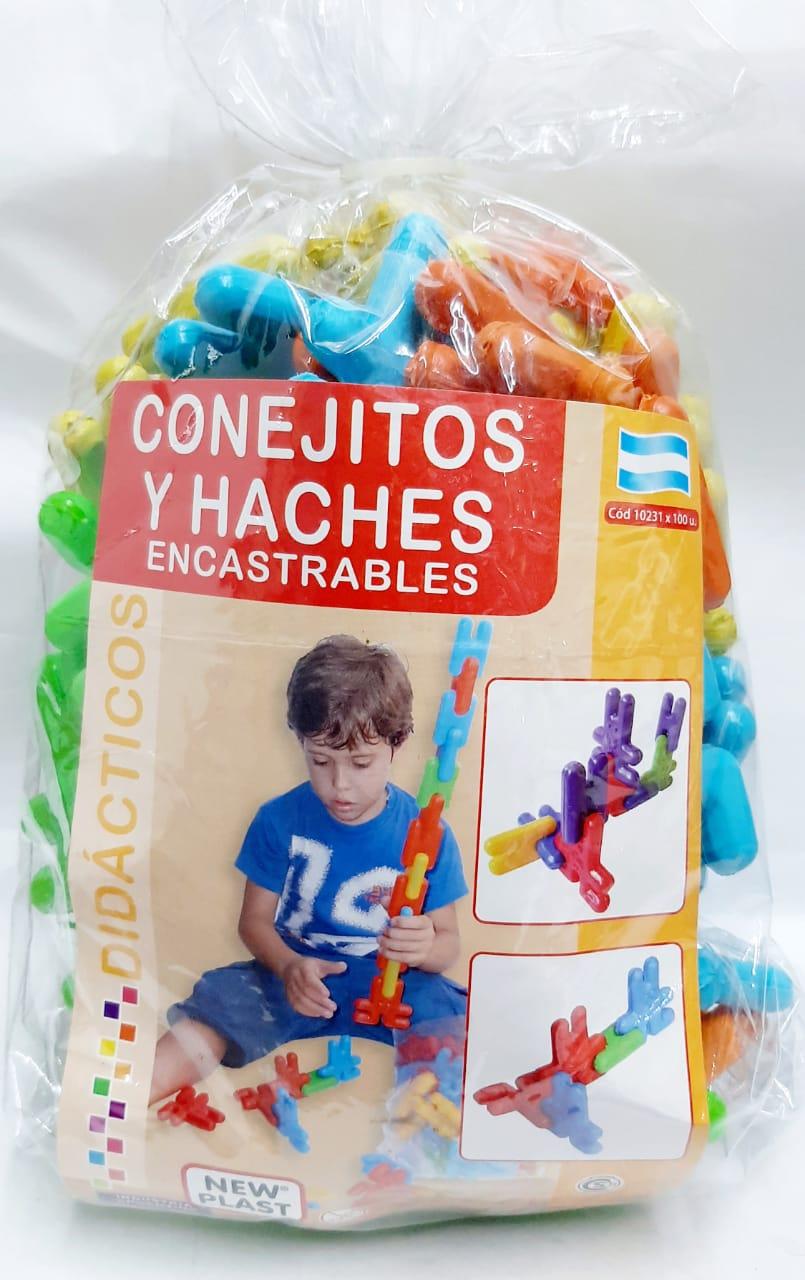 CONEJITOS Y HACHES X 100 PIEZAS CHICOS EN BOLSA