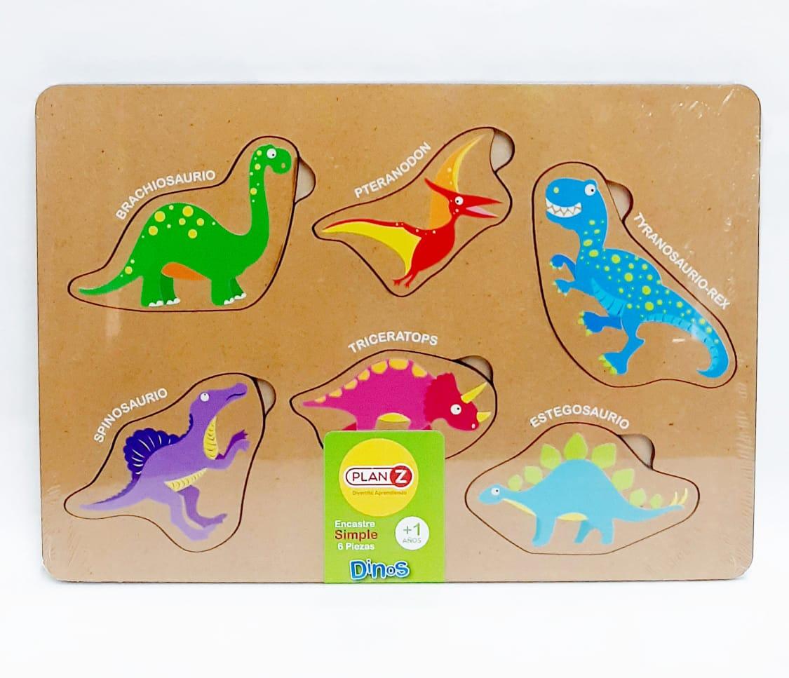ENCASTRE SIMPLE DINOSAURIOS 6PZS MADERA