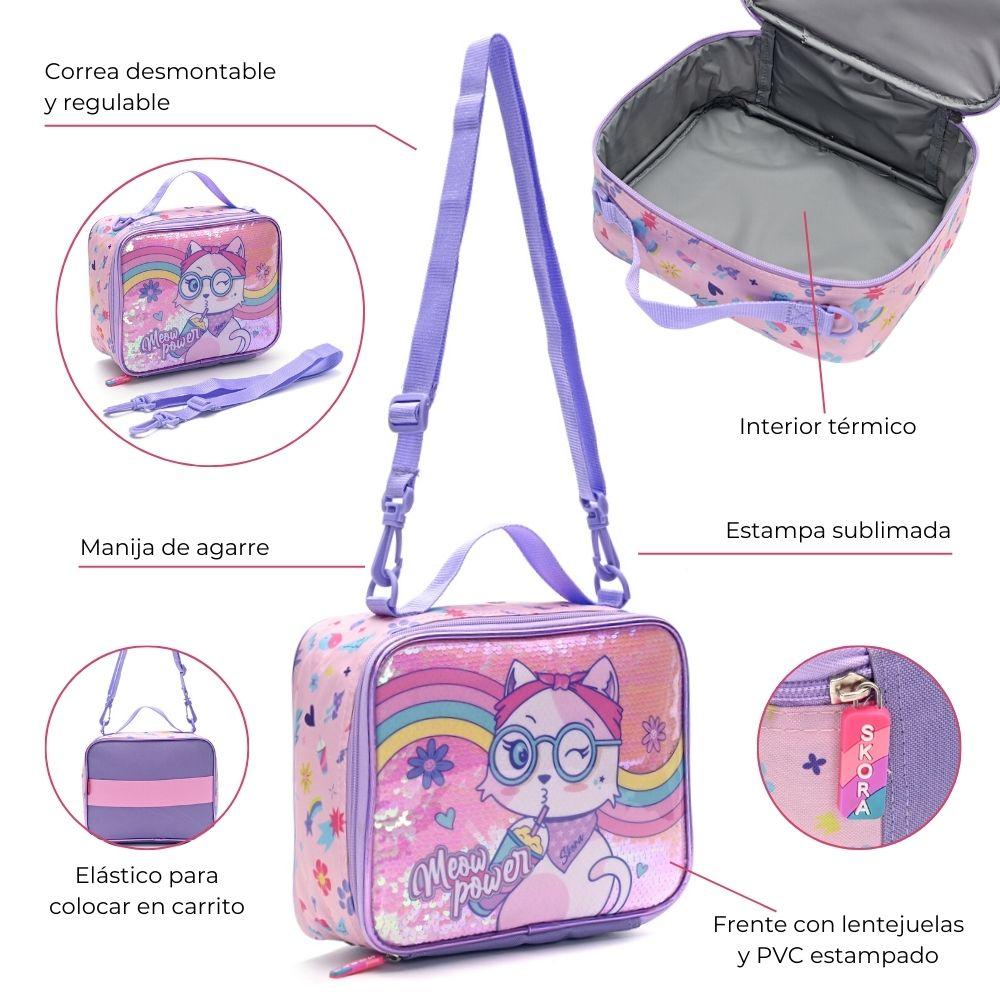 LUNCHERA SKORA MEOW POWER CON LENTEJUELAS