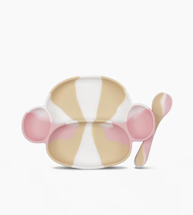 SET PLATO Y CUCHARA SILICONA ROSA O BATIK