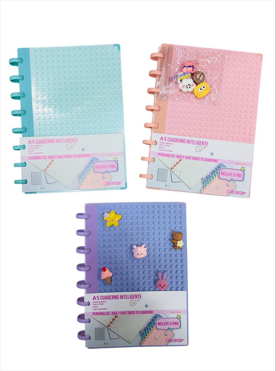CUADERNO A5 DISCOS CON PINES - COLORES SURTIDOS -
