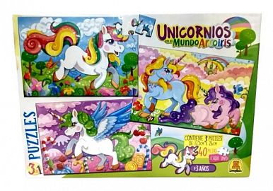 3 PUZZLES 40 PZS UNICORNIOS