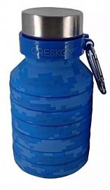 BOTELLA SILICONA PLEGABLE AZUL TAPA ACERO