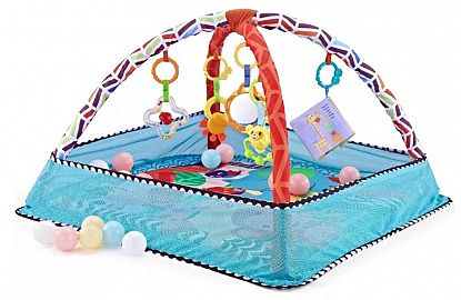 GIMNASIO PELOTERO BEBE CON 18 PELOTAS EN BOLSA - CELESTE