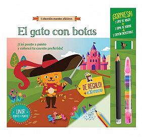 LIBRO EL GATO CON BOTAS CON CRAYON LAPIZ Y GOMA