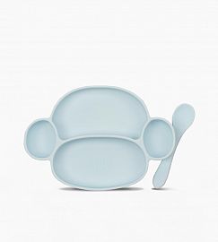 SET PLATO Y CUCHARA SILICONA CELESTE O BATIK